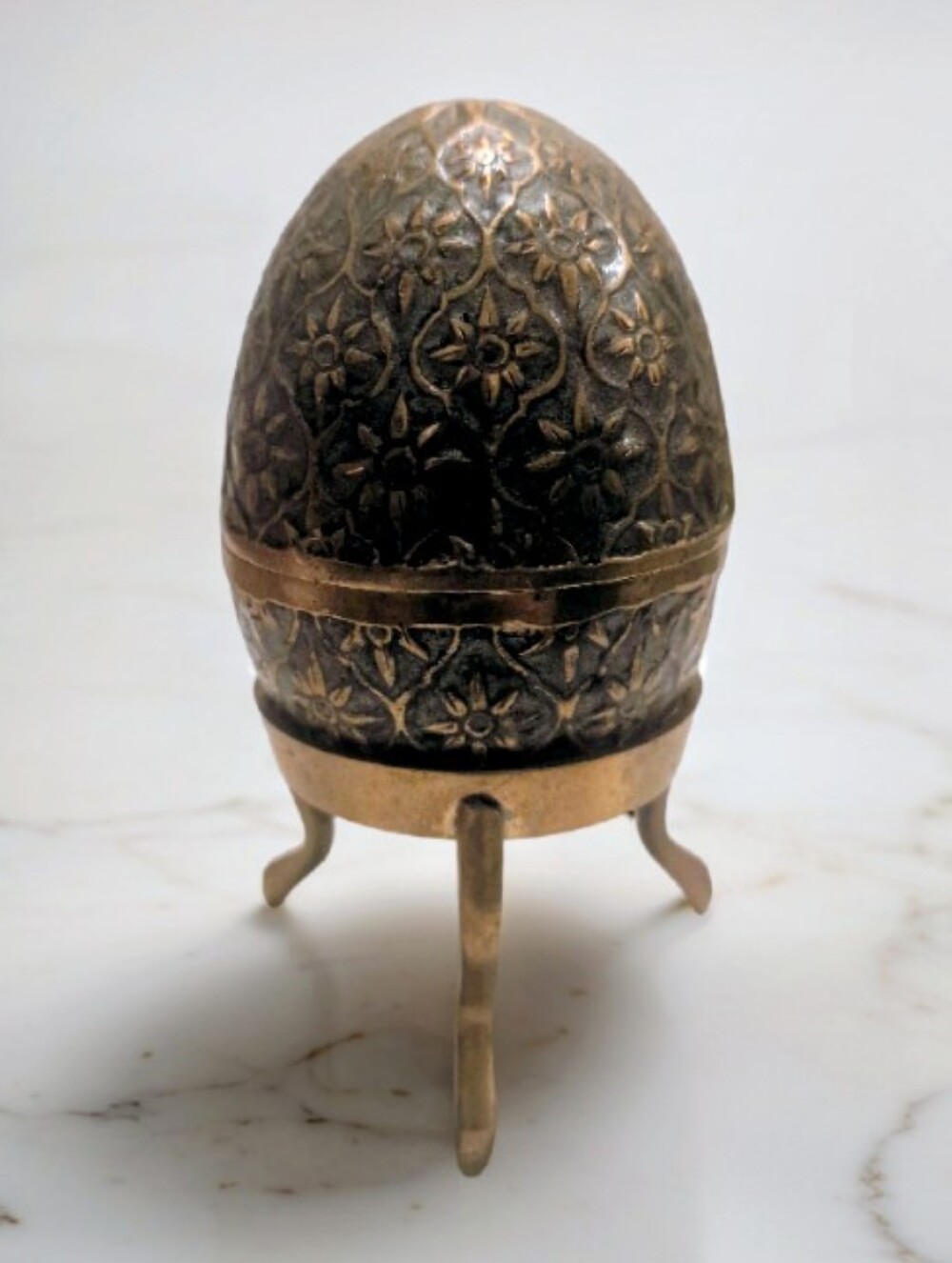 Solid Brass Faberge / Cloisonne Egg On Stand Enamel 6” ~ 3 Pieces ~ Trinket Box